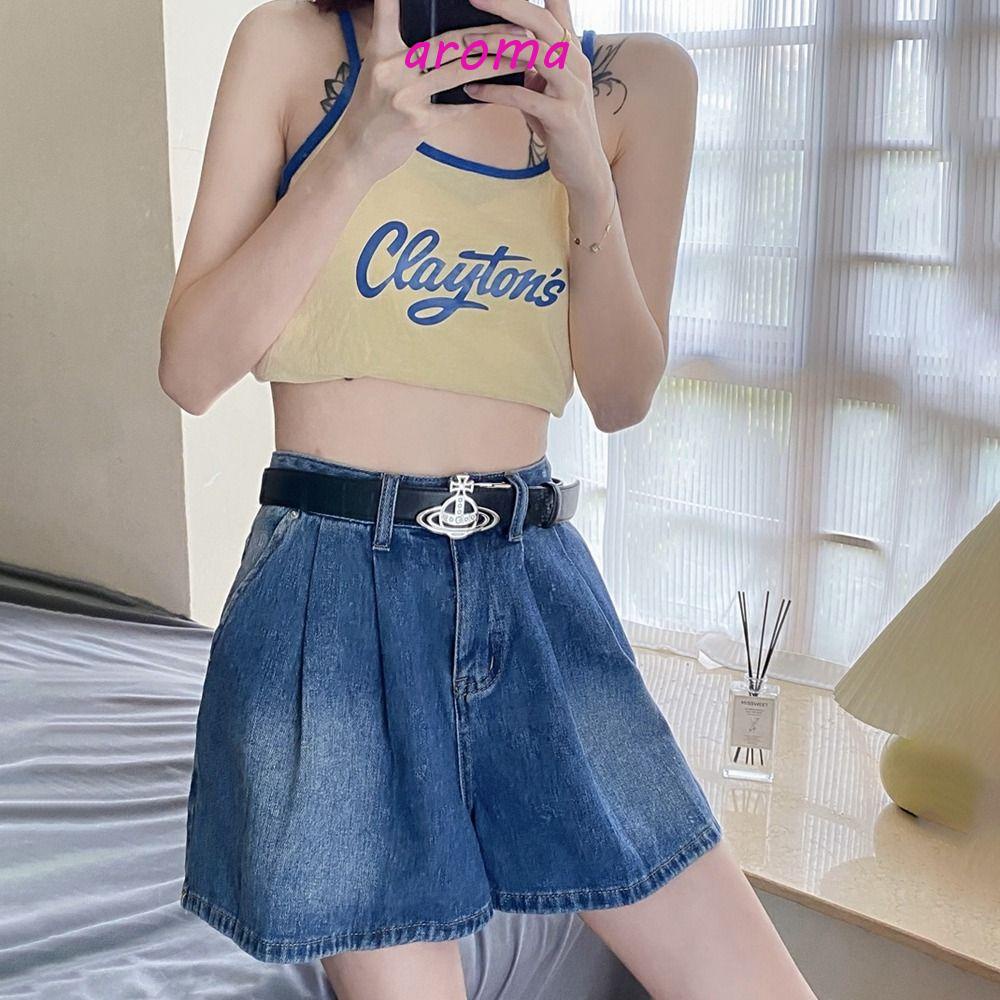 AROMA Thắt Lưng Da PU Khóa Kim Loại Y2k Phong Cách Vintage Thời Trang Cho Nữ