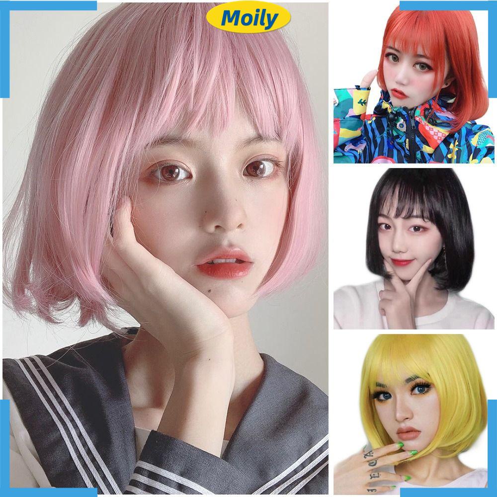 MOILYVN Tóc Giả Ngắn Màu Hồng Cosplay Nhân Vật Anime