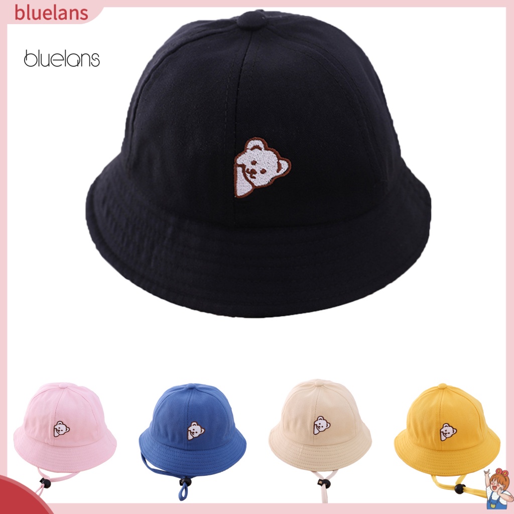 Nón Bucket Chất Liệu Cotton Thoáng Khí In Họa Tiết Chú Gấu Dễ Thương Cho Bé Gái