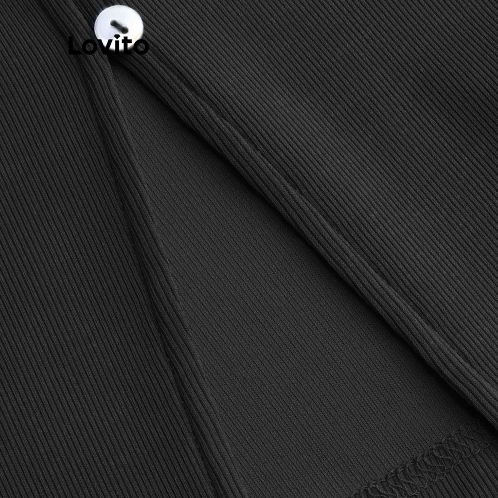 Lovito Áo ba lỗ trơn phía trước xẻ khuy đơn giản cho nữ L55AD001 (Đen)