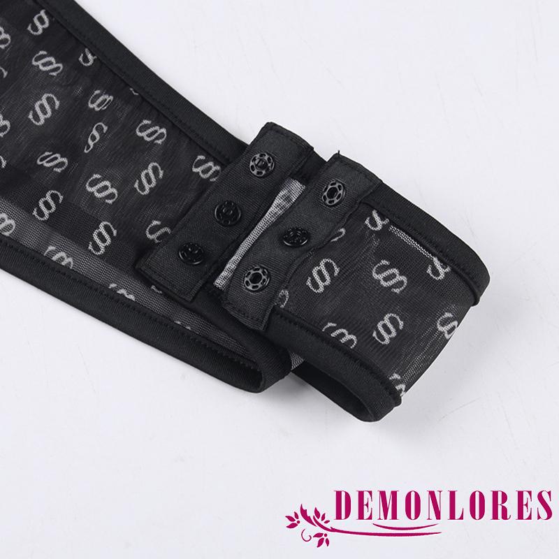 Áo Liền Quần Tay Dài Cổ Tròn In Họa Tiết Nhìn Xuyên Thấu Phong Cách Đường Phố Cho Nữ