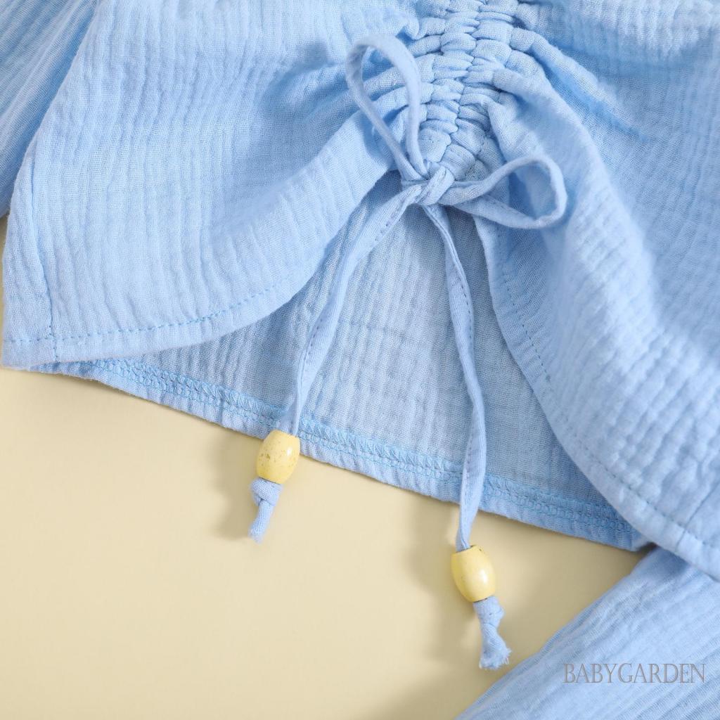 Set Đồ Mùa Hè 2 Món Gồm Áo Thun + Quần Dây Rút Màu Trơn Co Giãn Cho Bé Gái / 4-7 Tuổi