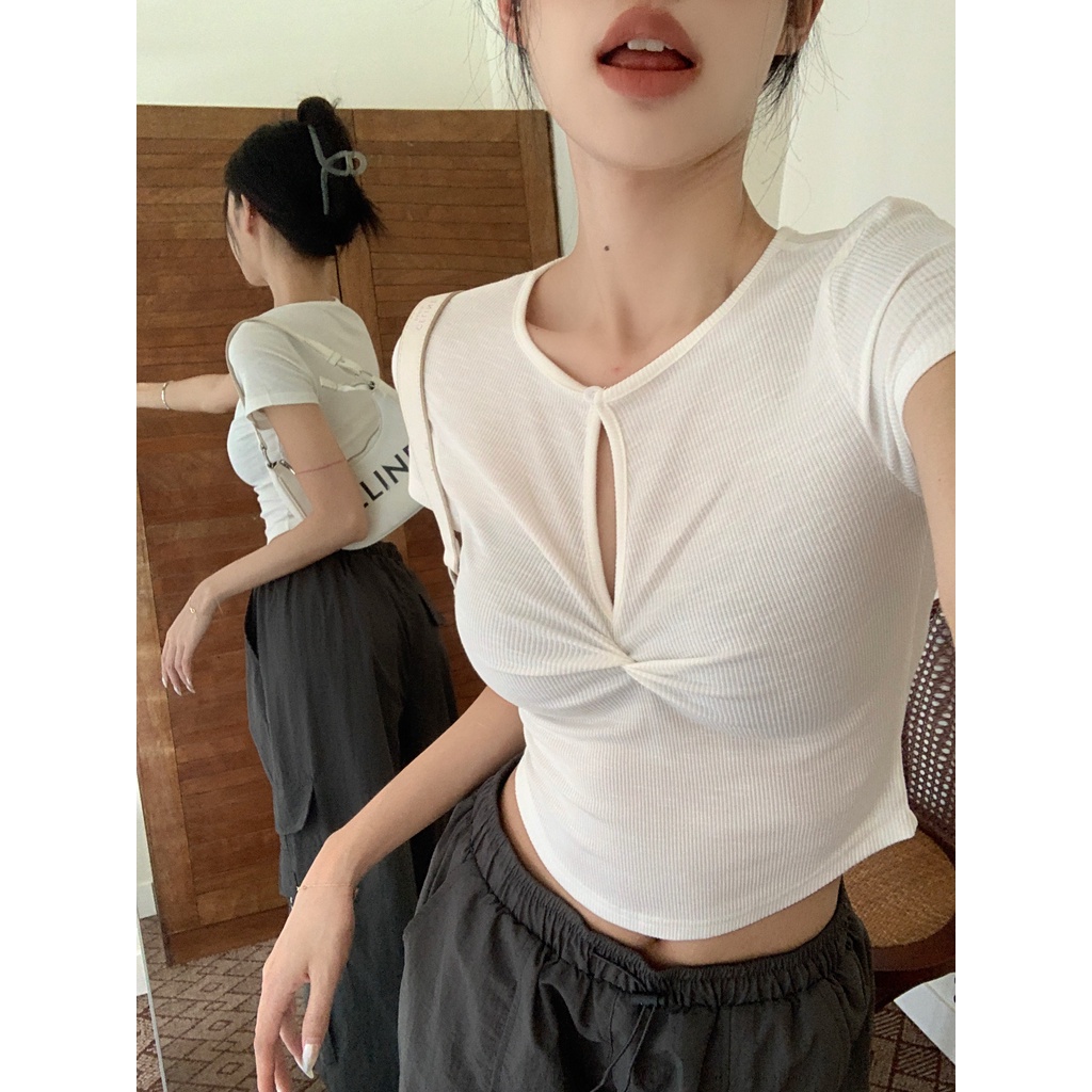 Áo Thun Tay Ngắn Màu Trơn Thiết Kế Mới Thời Trang Mùa Hè Dành Cho Nữ