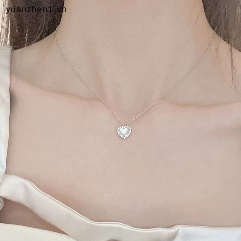 Vòng cổ Mặt Trái Tim Đính Đá Opal Thời Trang Cho Nữ