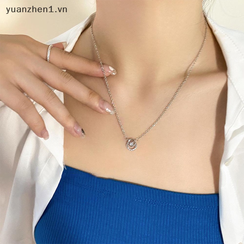 Vòng cổ Bạc Mặt Tròn Đính Đá Zircon Đơn Giản Thời Trang Cho Nữ