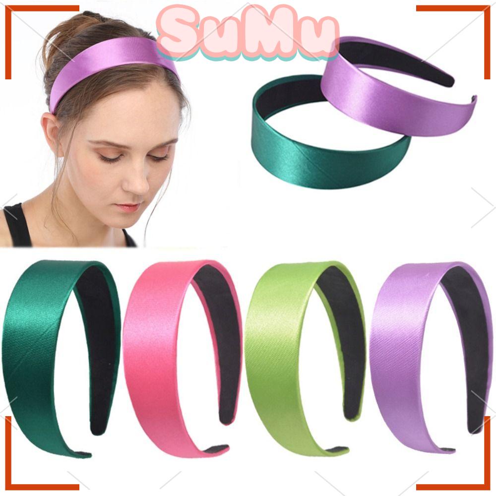 SUMU Băng Đô Cài Tóc Bằng Lụa Satin Bản Rộng Màu Sắc Trơn Chống Trượt Tiện Dụng Rửa Mặt