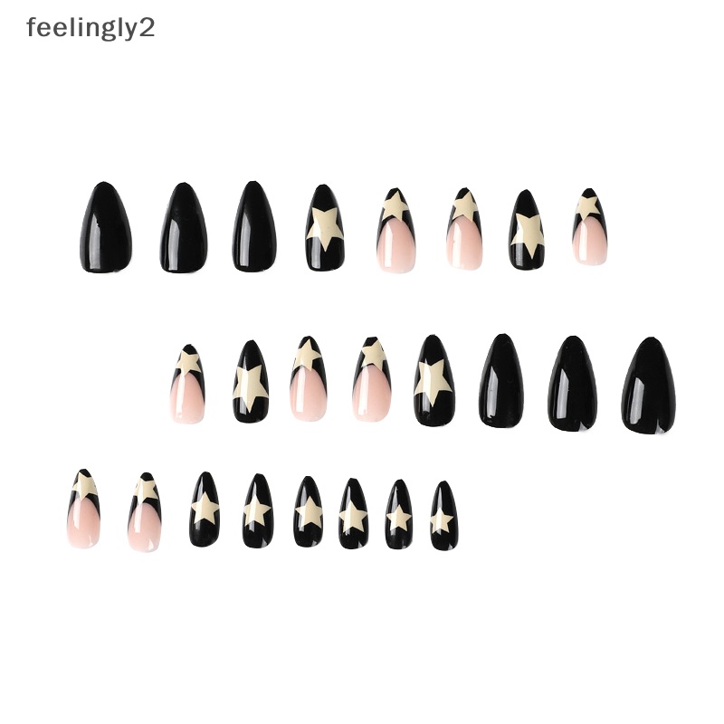 Bộ 24 Móng Tay Giả Pháp Y2k Dạng Nhấn Hình Hạt Kim Cương Có Thể Mặc Với Thiết Kế Toàn Diện (F)