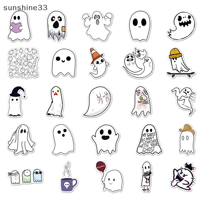 Bộ 50 Miếng Dán Trang Trí Sổ Tay DIY Chống Thấm Nước Hình Ma Halloween