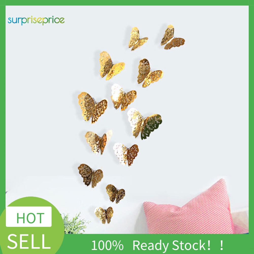 Set 12 Sticker Hình Bướm 3D Bằng Kim Loại Độc Đáo Dán Trang Trí Tủ Lạnh