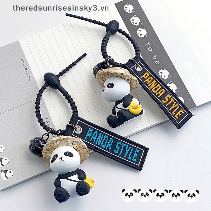 1 Móc Khóa Hình Gấu Trúc Đội Nón Rơm Bằng Nhựa Resin Dễ Thương