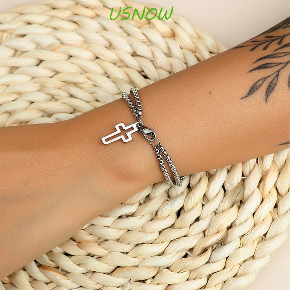 USNOW Vòng Đeo Tay Bằng Thép Không Gỉ Có Khóa Tôm Hùm Rỗng Phong Cách Punk Thời Trang Cá Tính