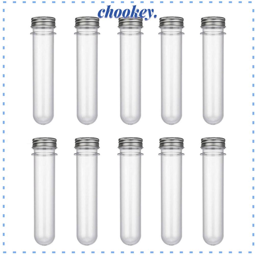 CHOOKEY Set 10 Ống Nghiệm Khoa Học Bằng Nhựa Trong Suốt Dung Tích 45ml Kèm Nắp Nhôm Trang Trí Tiệc