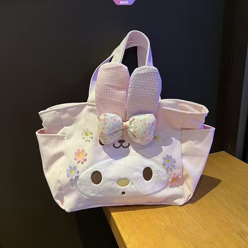 Sanrio Túi vải Sức Chứa Lớn Họa Tiết My Melody Dễ Thương Có Khóa Kéo Cho Nữ