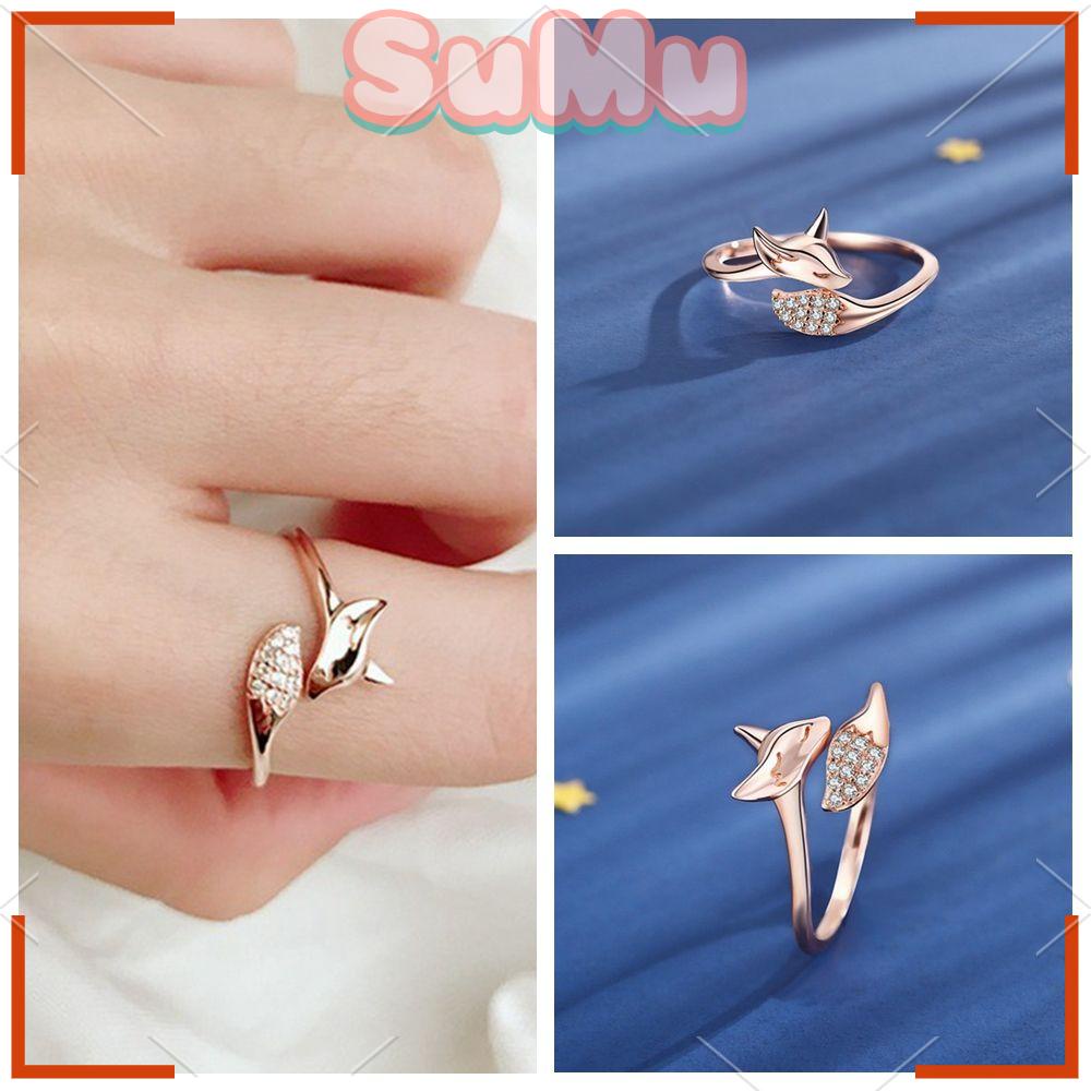 SUMU Nhẫn Hình Con Cáo Đính Pha Lê Phong Cách Vintage