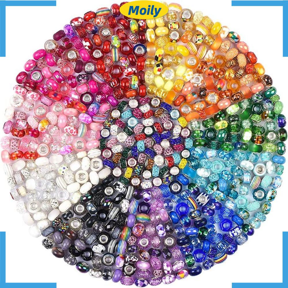 MOILYVN Bộ 200 Hạt Xỏ Lỗ Lớn Nhiều Màu Dùng Để Làm Đồ Trang Sức Thủ Công
