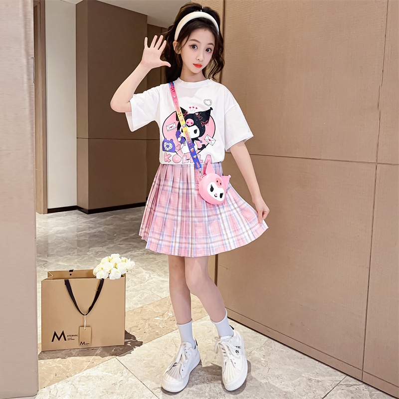 Bộ Áo Thun + Chân Váy Xếp Ly In Họa Tiết Hoạt Hình Phong Cách Phương Tây Hàn Quốc Thời Trang Cho Bé Gái 120-170cm