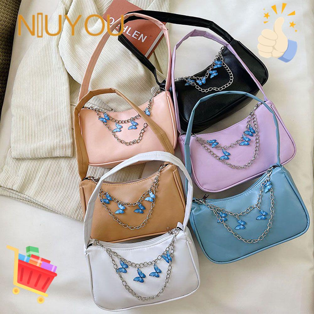 NIUYOU Túi Xách Dây Xích Đeo Vai Đa Chức Năng Họa Tiết Bướm Dập Nổ