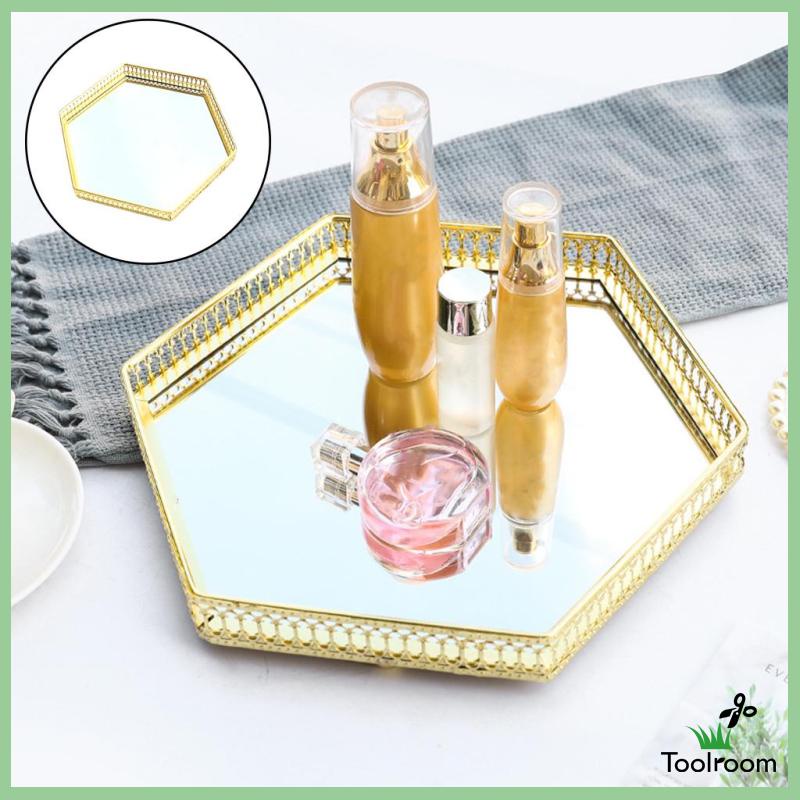 Khay Đựng Trang Sức / Nến / Mỹ Phẩm Bằng Kính Kiểu Vintage Có Gương Trang Trí