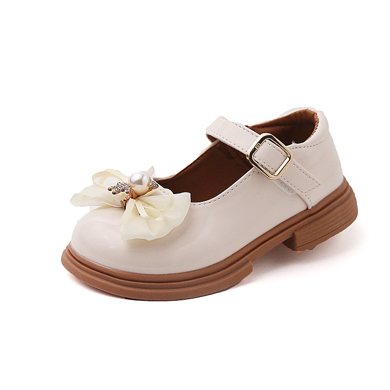 Giày sandal Công Chúa phong cách anh quốc trắng nhỏ giày da mùa hè mới nơ thời trang gấu bé gái mềm mại-đế bé gái giày