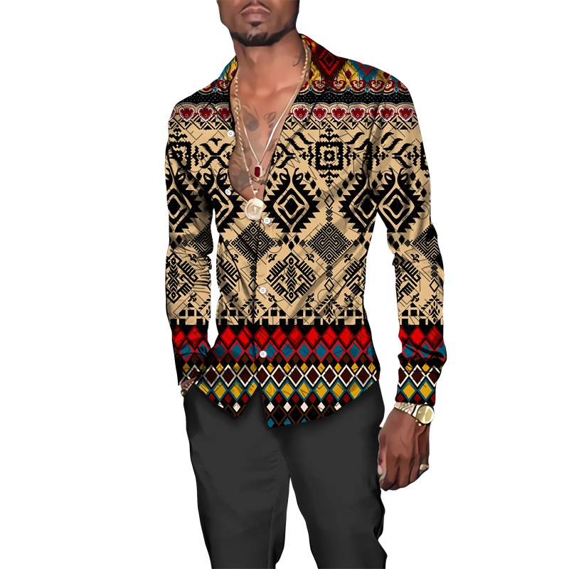 Mới Áo Sơ Mi Tay Dài Cổ Bẻ In Họa Tiết Phong Cách Hip Hop Thời Trang Đường Phố Cho Nam