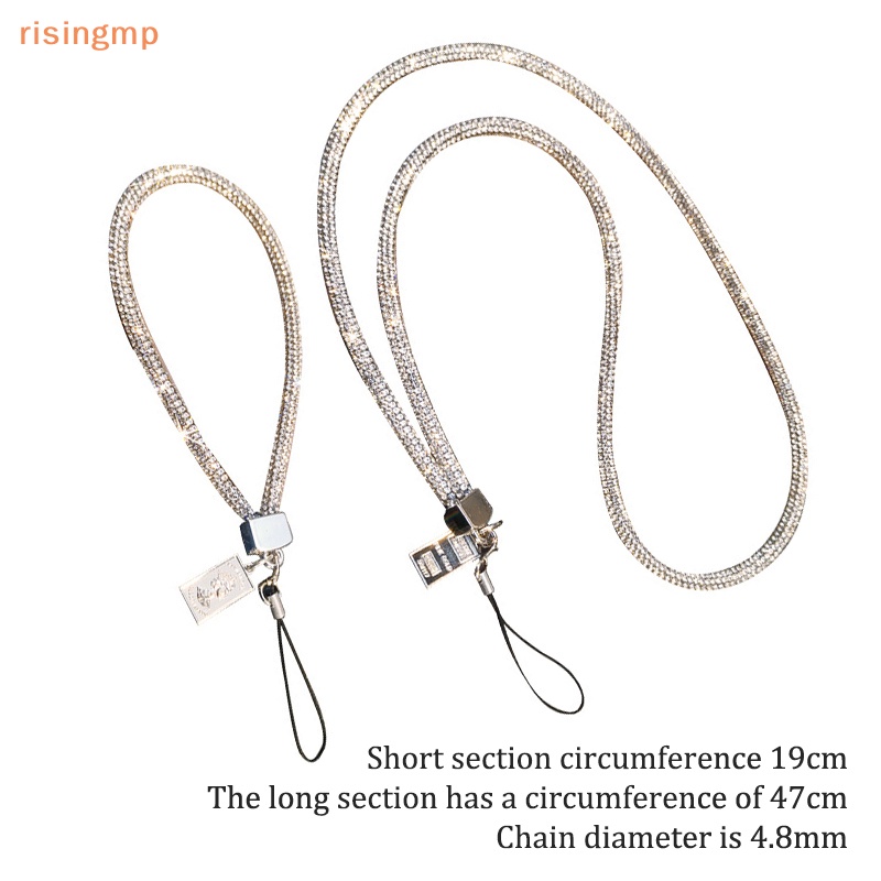 [risingmp] Dây Đeo Điện Thoại Đính Kim Cương Giả Hình Vuông Có Ngăn Đựng Thẻ Sáng Tạo Cá Tính