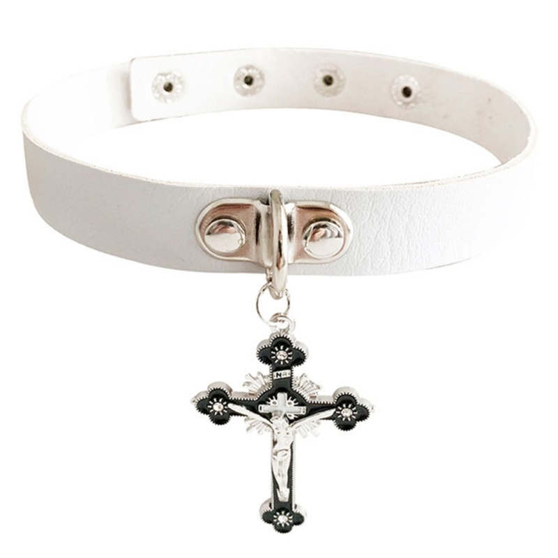 Vòng Cổ Choker Da PU Mặt Chữ Thập Phong Cách Gothic