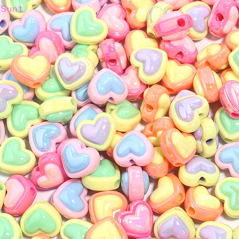 Set 10 Hạt Xỏ Lỗ Hình Trái Tim Nhiều Màu Sắc Bằng Acrylic Dùng Để Làm Trang Sức / Điện Thoại / Vòng Tay Diy