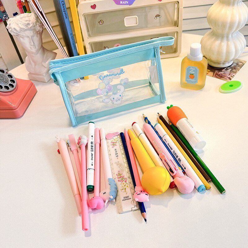 1 Túi Đựng Bút Bằng PVC Trong Suốt Hình Cinnamoroll Kuromi My Melody Dễ Thương