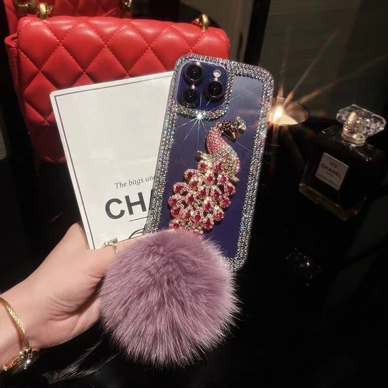 Ốp Điện Thoại Hình Chim Công Đính Đá Lấp Lánh Cho iPhone 11 12 13 14 Pro Max 12 13 X XR XS 7 8 Plus