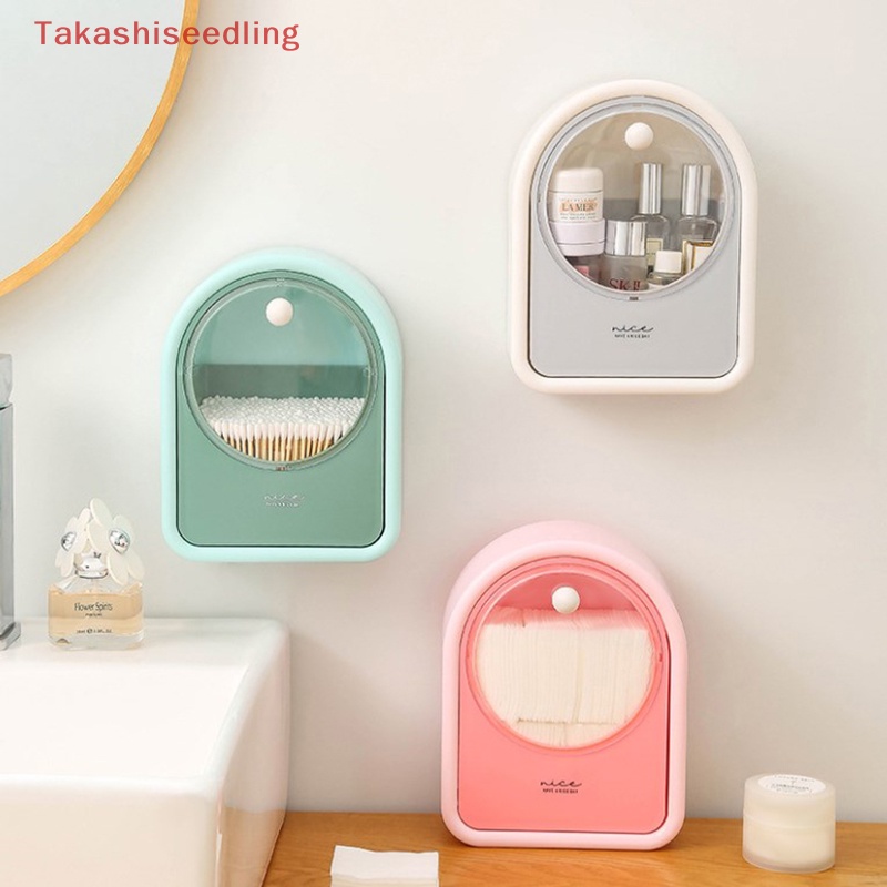 (Takashiseedling) Hộp Đựng Bông Tẩy Trang Nắp Lật Bằng Cotton Tuyệt Vời Dễ Sử Dụng Gắn Tường Thiết Thực