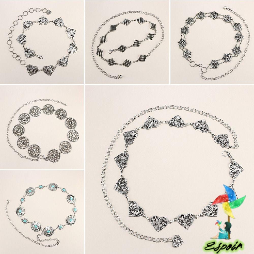 ESPO Thắt Lưng Dây Xích Bằng Kim Loại Màu Bạc Phong Cách Boho Phương Tây Thời Trang Cho Nữ