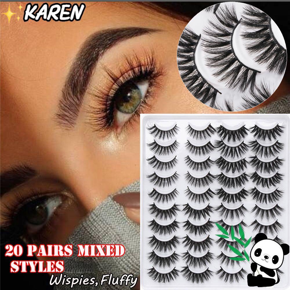 KAREN Set 20 Cặp Lông Mi Giả Dài Và Dày Handmade Dành Cho Trang Điểm Mắt