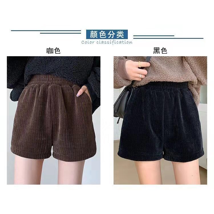 Quần Short Nhung Kẻ Lưng Cao Ống Rộng Phong Cách Thời Trang Thu Đông Mới 2023 Cho Nữ Có Size Lớn