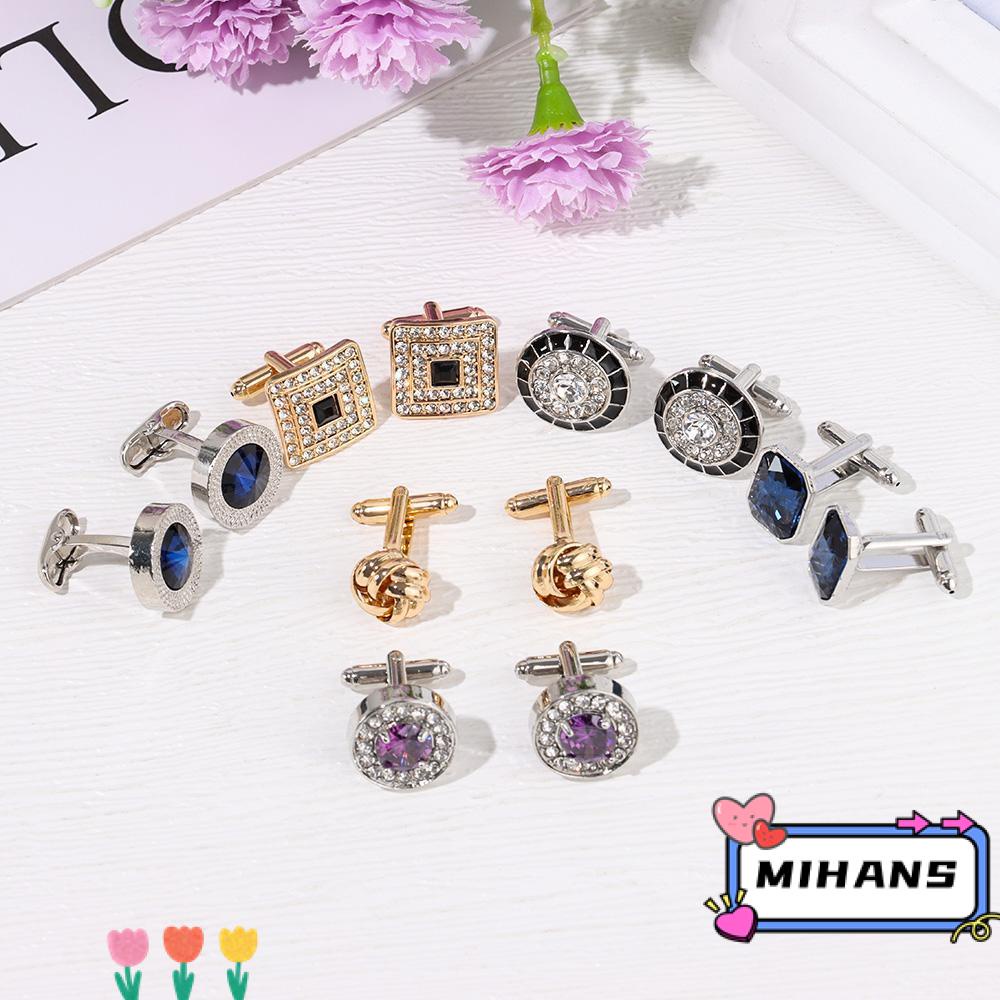 MIH Khuy Măng Sét Cài Áo Sơ Mi Nam Đính Pha Lê Sang Trọng