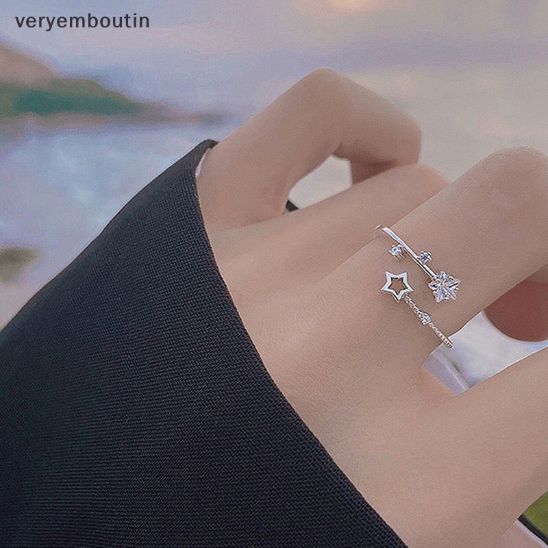 Nhẫn Hở Hình Ngôi Sao Năm Cánh Màu Sắc Bạc Đính Đá Zircon Có Thể Điều Chỉnh Phong Cách Hàn Quốc Cho Nữ