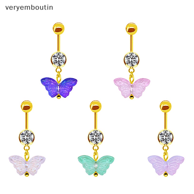 Khuyên Rốn Thép Không Gỉ Hình Bướm Đính Đá Pha Lê