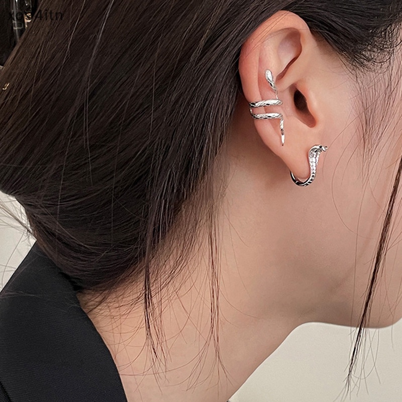 Bông Tai Dạng Vòng Hình Rắn Đính Đá Zircon Mắt Xanh Lá Bằng Đồng Thời Trang Cá Tính Phong Cách Hip Hop Punk Gothic Cho Nam Và Nữ