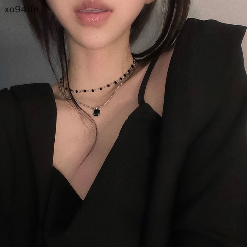 Tn Vòng Cổ Choker Hai Lớp Xỏ Hạt Hình Học Màu Đen Làm Quà Tặng Cho Bạn Bè n