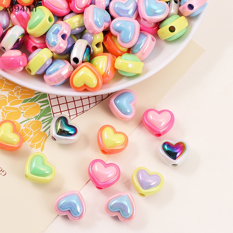 Set 10 Hạt Xỏ Lỗ Hình Trái Tim Nhiều Màu Sắc Làm Trang Sức / Điện Thoại / Vòng Tay Diy