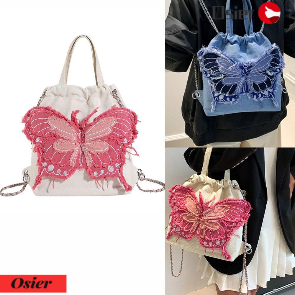 OSIER1 Ba Lô Đeo Vai Bằng Vải Canvas Cỡ Lớn In Họa Tiết Bướm Thời Trang Mùa Hè Hàng Mới Dành Cho Bạn Nữ