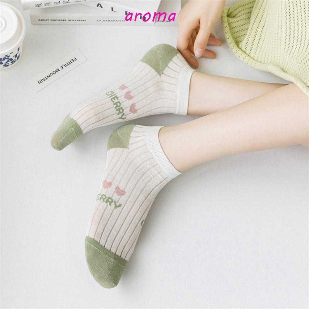 AROMA Vớ Cổ Thấp Mỏng Thoáng Khí Họa Tiết Trái Tim Dễ Thương Cho Nữ