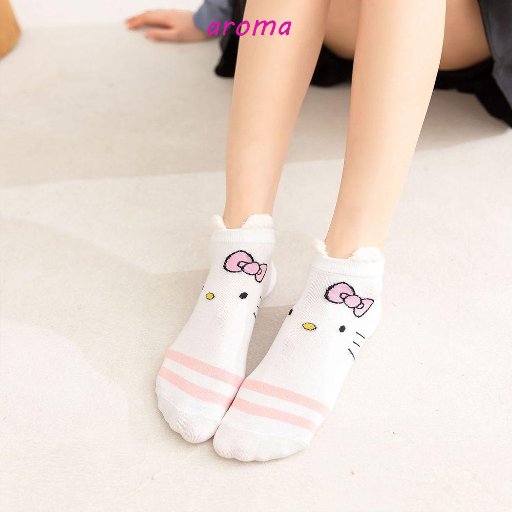 AROMA Vớ Trắng Mềm Cao Đến Mắt Cá Chân Thoáng Khí In Họa Tiết Hoạt Hình Chất Lượng Cao Cho