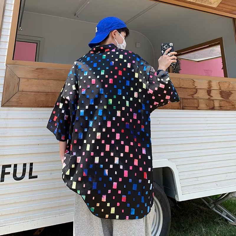 Áo Sơ Mi Tay Ngắn Họa Tiết Sọc Caro Phong Cách Đường Phố Mỹ Thời Trang Mùa Hè Cho Nam