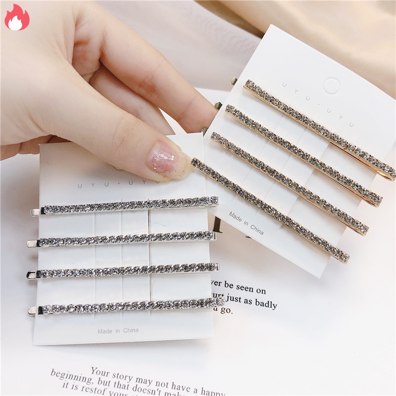 Set 4 Kẹp Tóc Đính Đá Lấp Lánh Thời Trang Cho Nữ