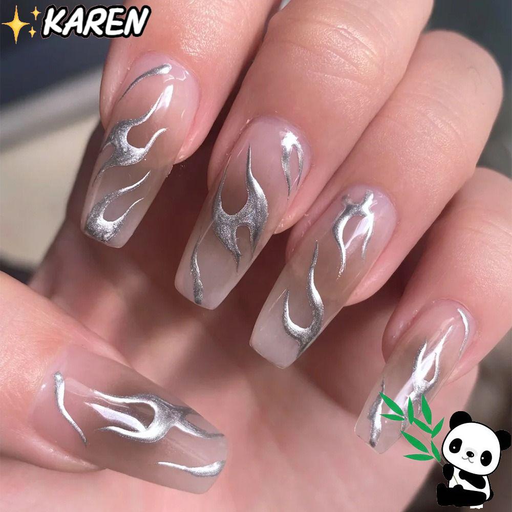 KAREN Bộ Móng Tay Giả Đầu Vuông Dạng Nhấn DIY