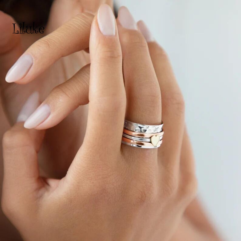 Nhẫn Mạ Bạc Trang Sức Hình Trái Tim Màu Sắc Cổ Điển Dành Cho Nữ