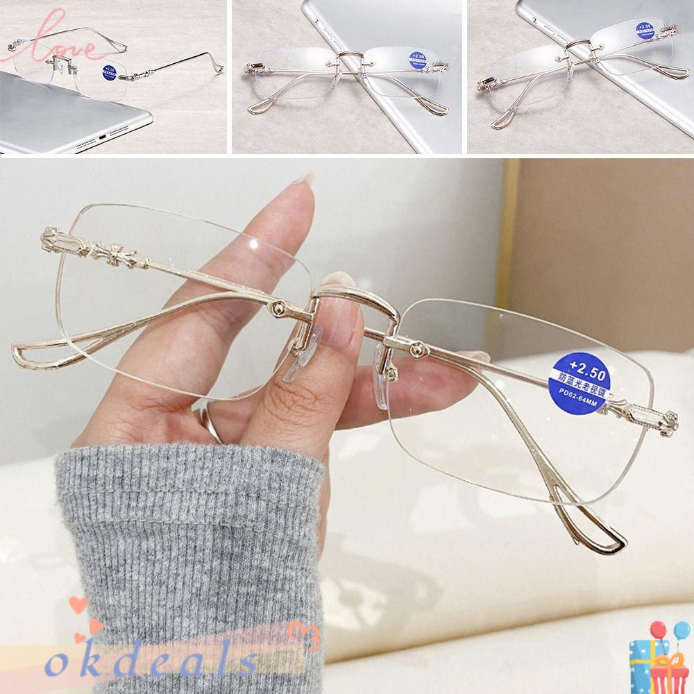 OKDEALS Mắt Kính Đọc Sách Gọng Vuông Bằng Kim Loại Ánh Sáng Xanh Chống Ánh Sáng Xanh Nhỏ Gọn Bảo Vệ Mắt Cho Văn Phòng
