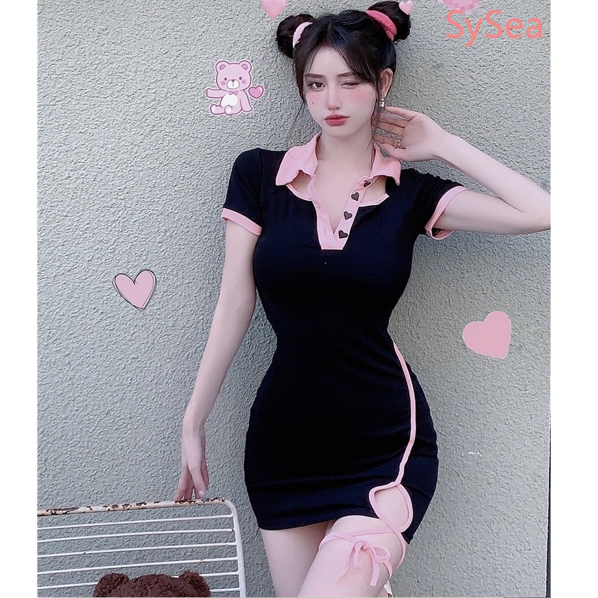 Đầm Cổ Bẻ NgắN Tay DáNg Ôm GợI CảM Cho Nữ