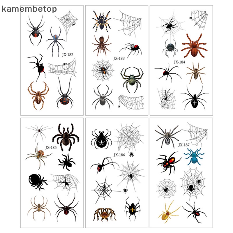 Bộ 12 Hình Xăm Dán Họa Tiết Mạng Nhện Đen Phong Cách Halloween Độc Đáo