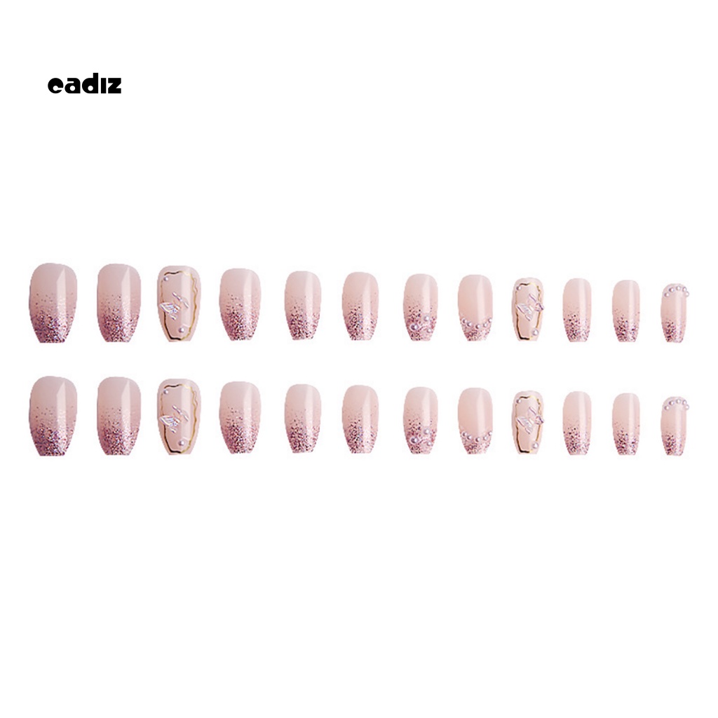 1 Bộ Móng Tay Giả Bằng Nhựa Siêu Mỏng Đính Ngọc Trai Hình Bướm 3D DIY